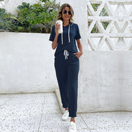 Damen Jumpsuit mit bequemem Kordelzug und lässigem Kurzarmdesign WW