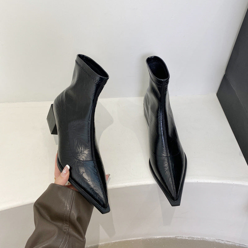 Damen Ankle Boots mit spitzer Zehenpartie und elegantem Blockabsatz WW