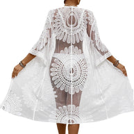 Damen Schicker Häkel-Strandüberwurf mit voluminösen Ärmel und elegantem Design WW