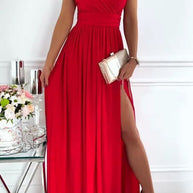 Damen Abendkleid mit elegantem V-Ausschnitt und Rüschendetails WW