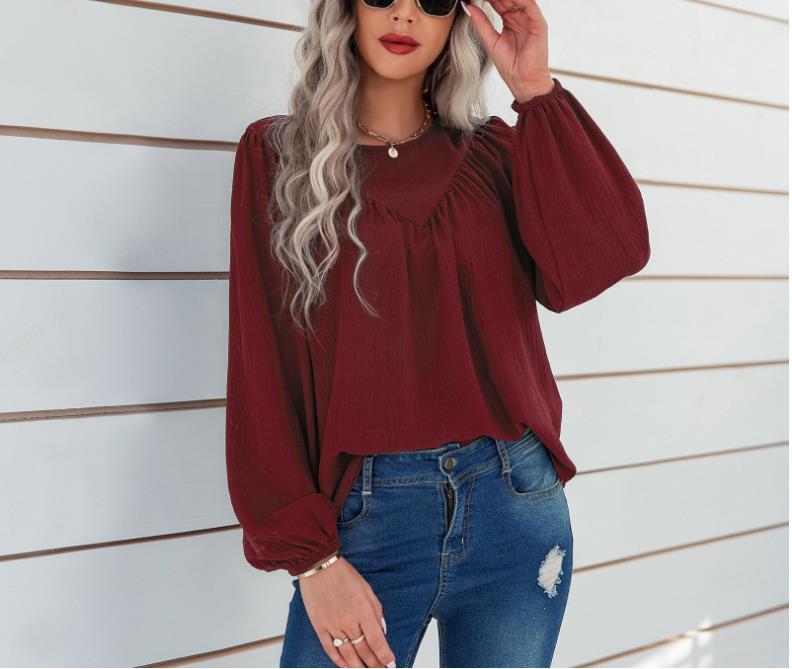 Damen Elegantes und lässiges Blusenshirt mit Bauschärmel WW