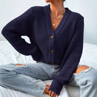 Damen bequeme Strickjacke mit schickem V-Ausschnitt WW