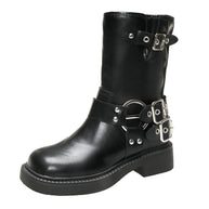 Damen Stiefel mit modischen Schnallen und rutschfester Sohle WW
