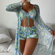 Damen Bikiniset mit schönem Bindeband und floralem Kimono WW