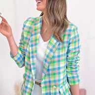 Damen Stilvoller Karoblazer mit doppelt geknöpften Taschen WW