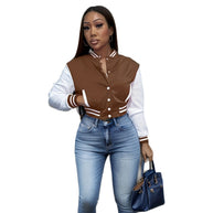 Damen Sportliche Varsity-Jacke mit Kontrastdetails und Knopfleiste WW