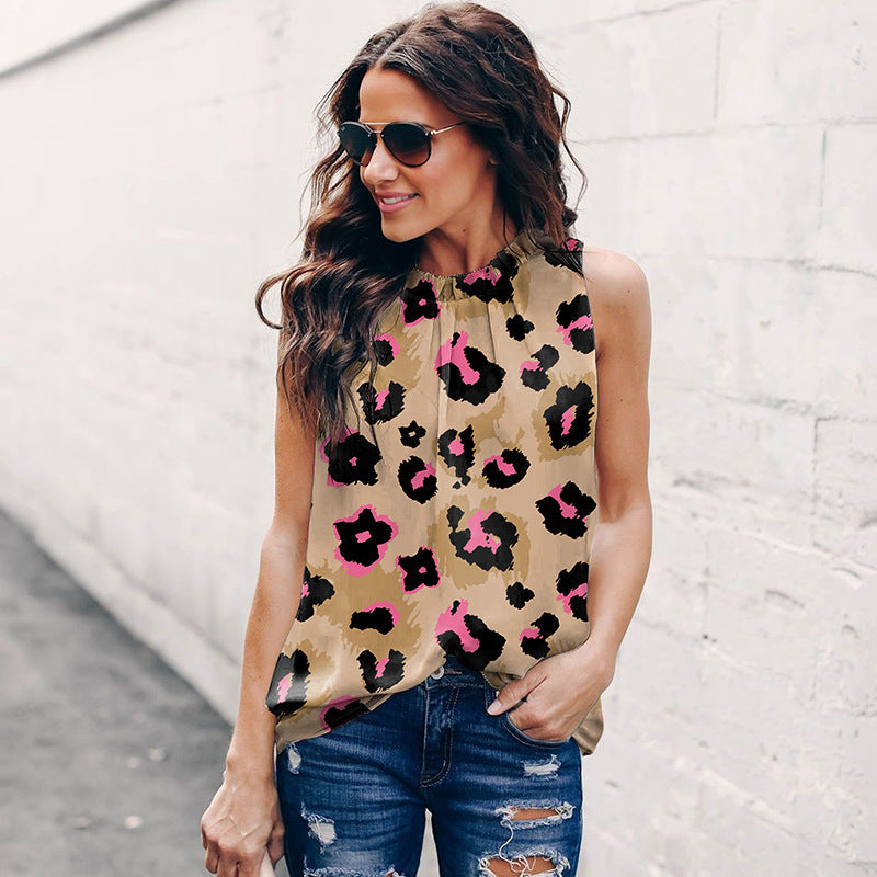 Damen ärmelloses Blusenshirt mit modischem Floralprint und lockerer Passform WW