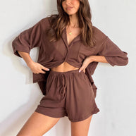 Damen Relaxed-Fit Kurzarmset mit modischem Kordelzug WW