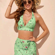 Damen Bikini-Set mit modischem Oberteil und gerafftem Rock WW
