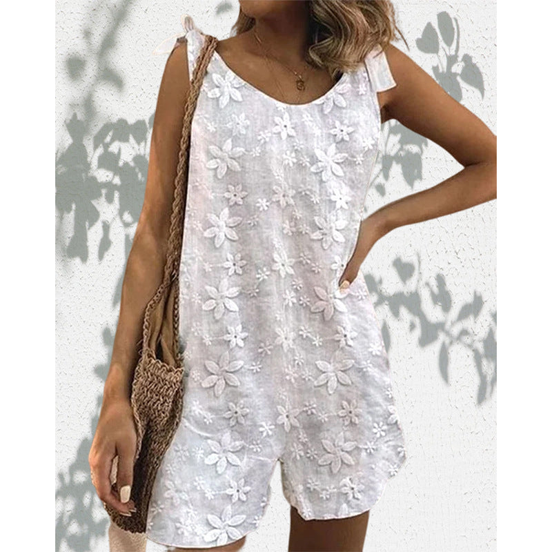 Damen Jumpsuit mit floralem Stickdesign und luftiger Passform WW
