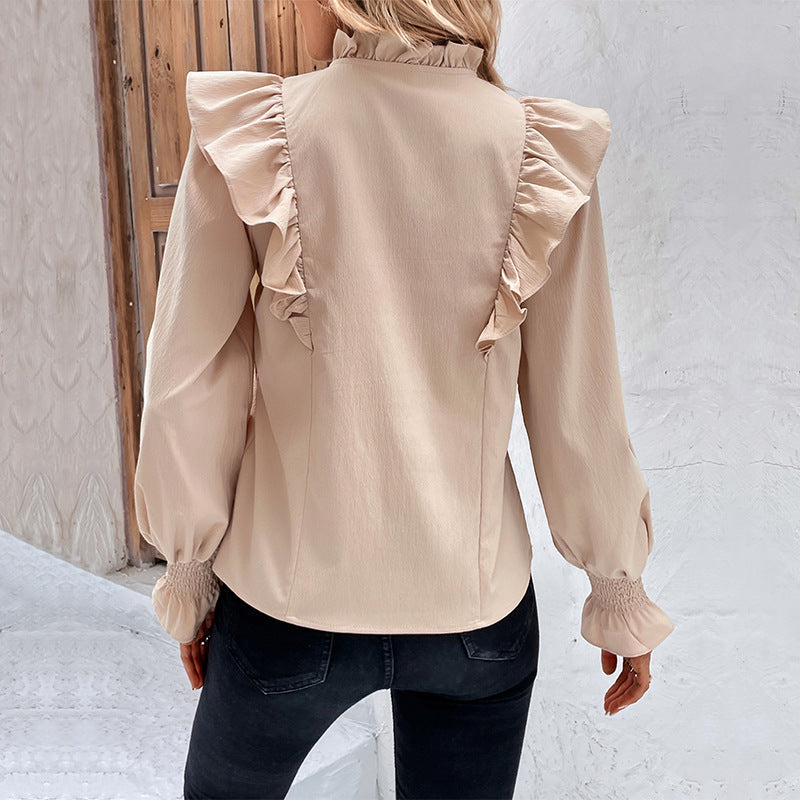 Damen Bluse mit eleganten Rüschendetails und verspieltem Kordelzug W&W Mode