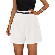 Damen elegante Shorts mit Gürtel und Eingrifftaschen WW