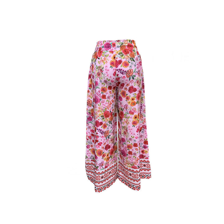Damen Weite Blumenhose mit elastischem Bund und praktischen Taschen W&W Mode