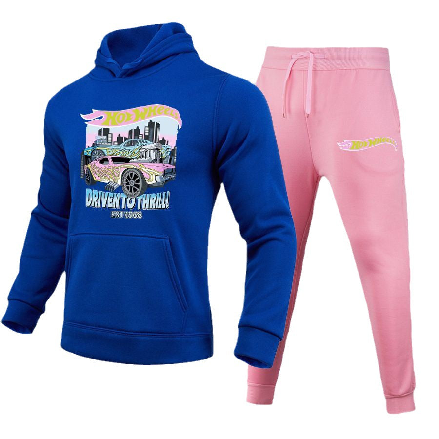 Damen bequemer Kapuzenpullover und Jogginghose Set mit auffälligem Auto-Motiv WW