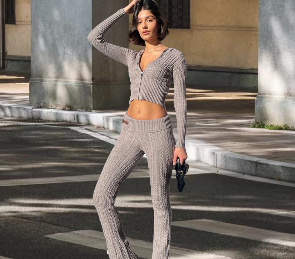 Damen Strickanzug mit Reißverschluss und weitem Bein WW