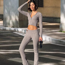 Damen Strickanzug mit Reißverschluss und weitem Bein WW