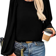 Damen Bluse mit angeschnittenen Ärmeln und eleganten Puffärmeln WW