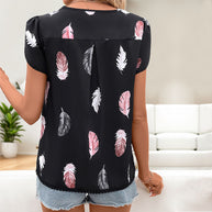 Damen Bluse mit romantischen Federmuster und Puffärmeln WW