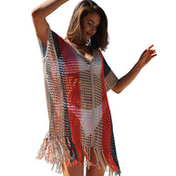 Damen Strandtunika mit modischem Netzdesign und fransenverziertem Saum WW