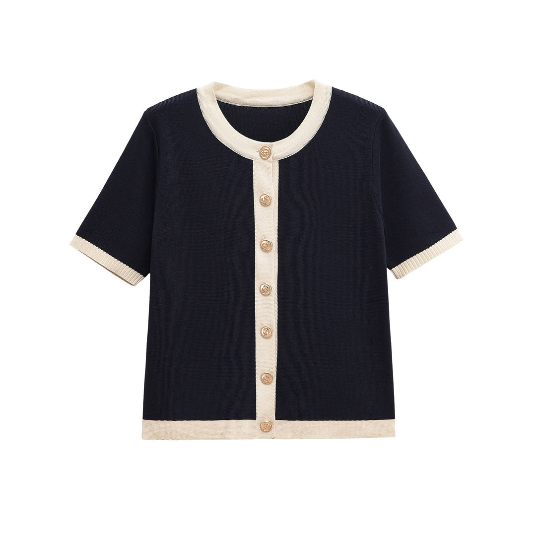 Damen Kurzarm Strickoberteil mit dekorativen Knöpfen und modernem Design W&W Mode