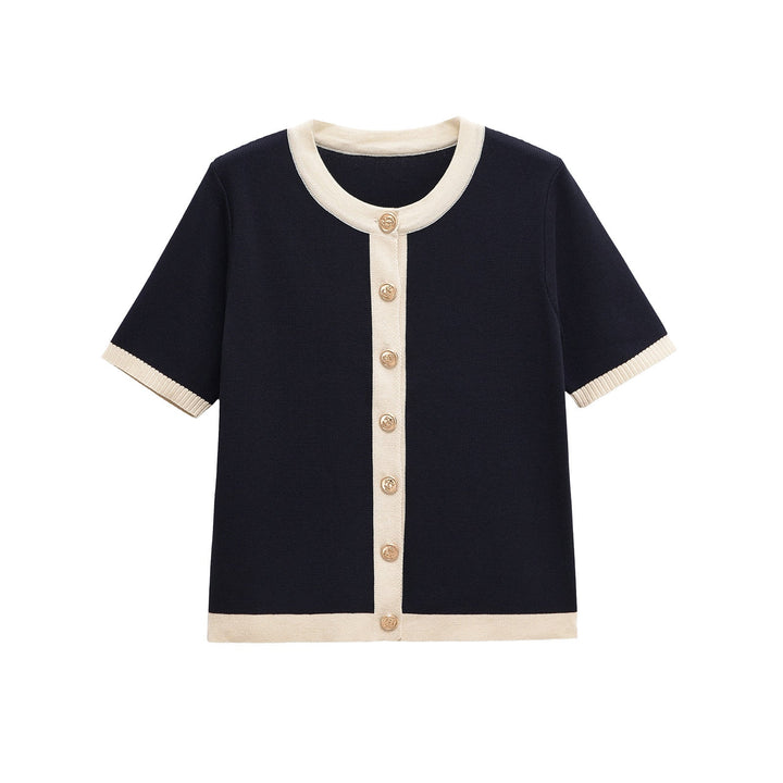 Damen Kurzarm Strickoberteil mit dekorativen Knöpfen und modernem Design W&W Mode