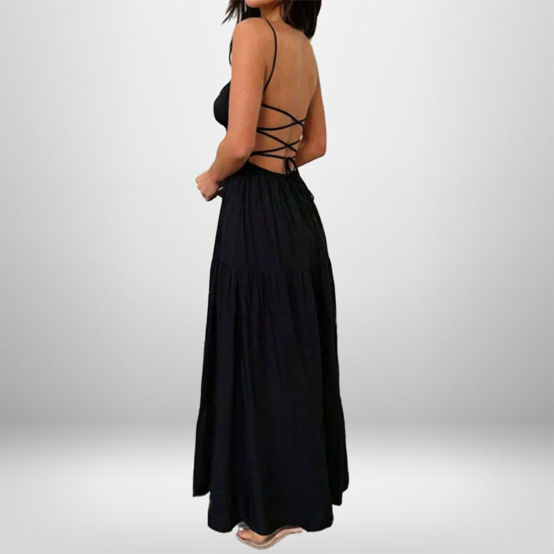 Damen Maxikleid mit verstellbaren Trägern und romantischem Schlüsseleffekt W&W Mode