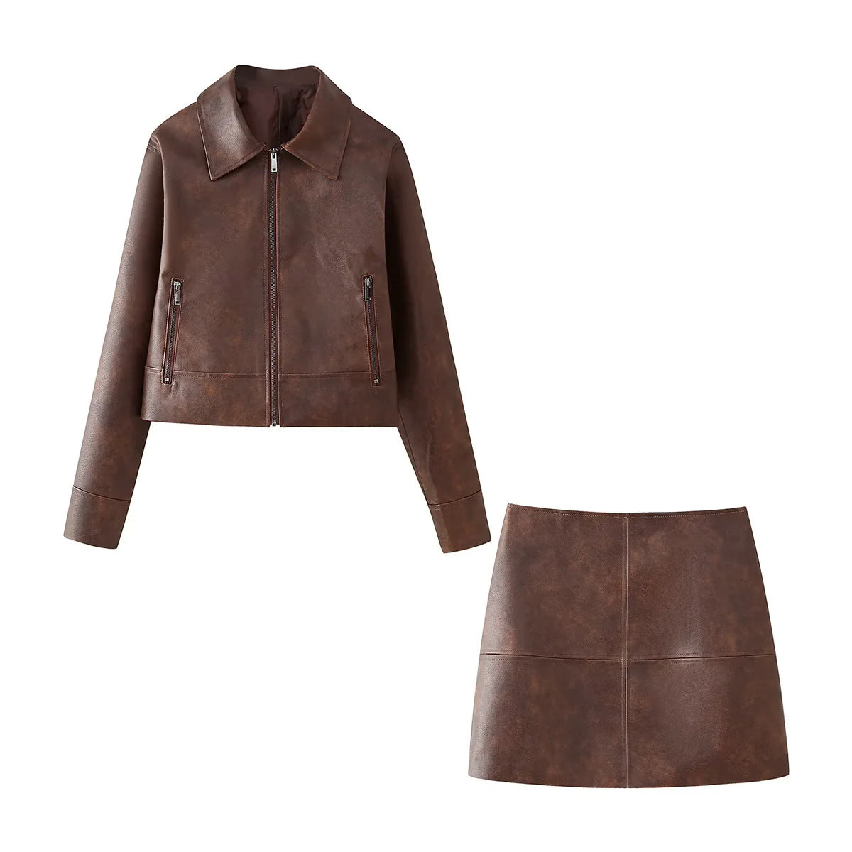 Damen Kunstlederjacke im eleganten Cropped-Design mit praktischen Reißverschlusstaschen WW