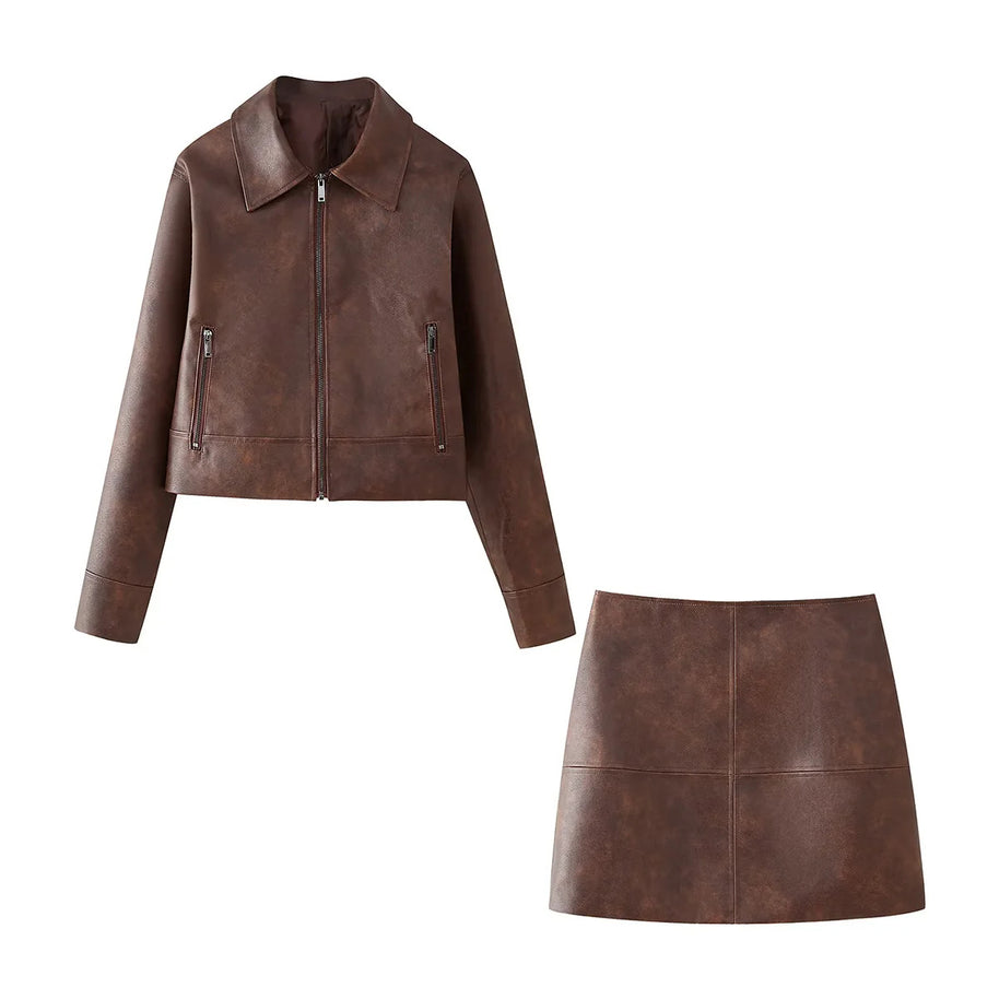 Damen Kunstlederjacke im eleganten Cropped-Design mit praktischen Reißverschlusstaschen WW