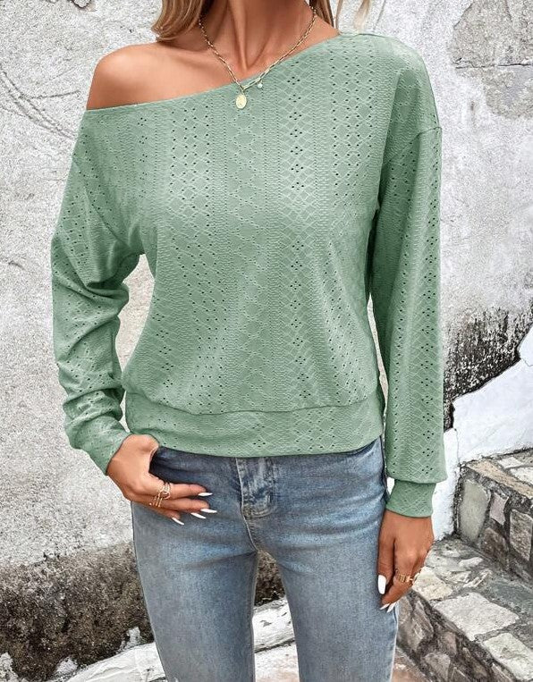 Damen lässiger Pullover mit asymmetrischem Ausschnitt WW