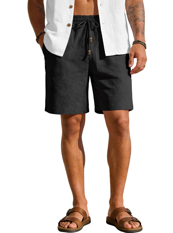 Herren nan leichte Strand-Bermuda aus Leinenmix mit Elastikbund Kordelzug und Zierknopfleiste W&W Mode