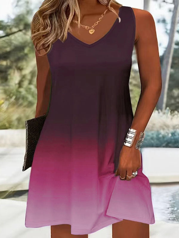 Damen Sommerliches V-Ausschnitt Kleid im modischen Ombre-Design WW