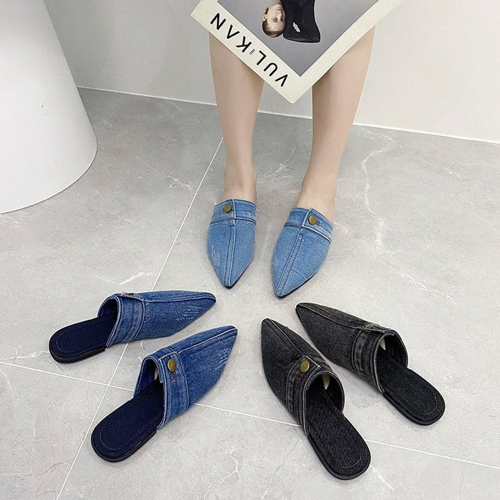 Damen Offene Mules mit elegantem Denim-Design und modischer Spitze W&W Mode