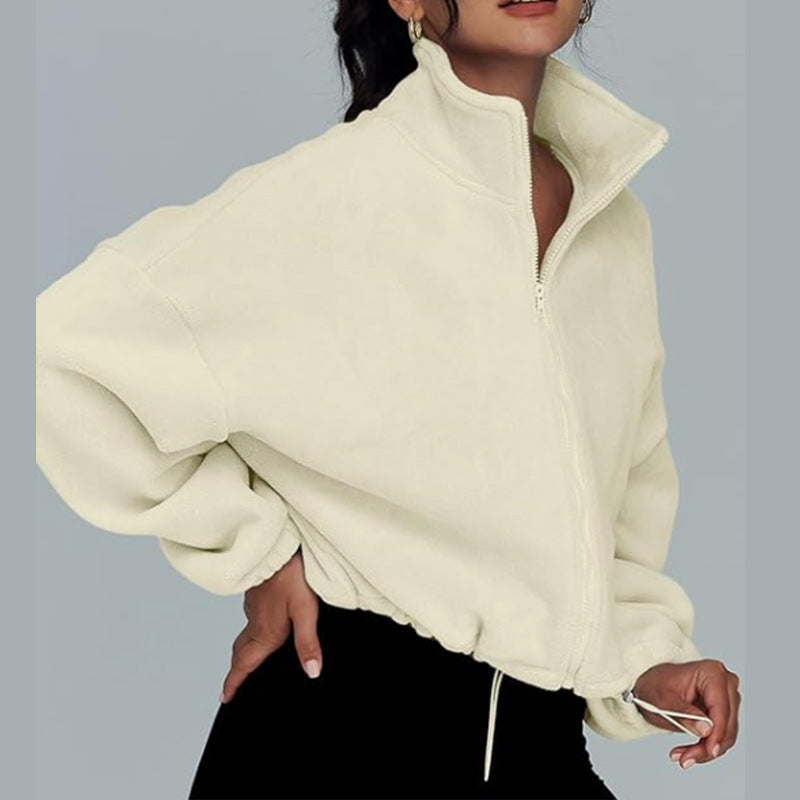 Damen modischer Oversized Pullover mit hohem Kragen und Reißverschluss WW