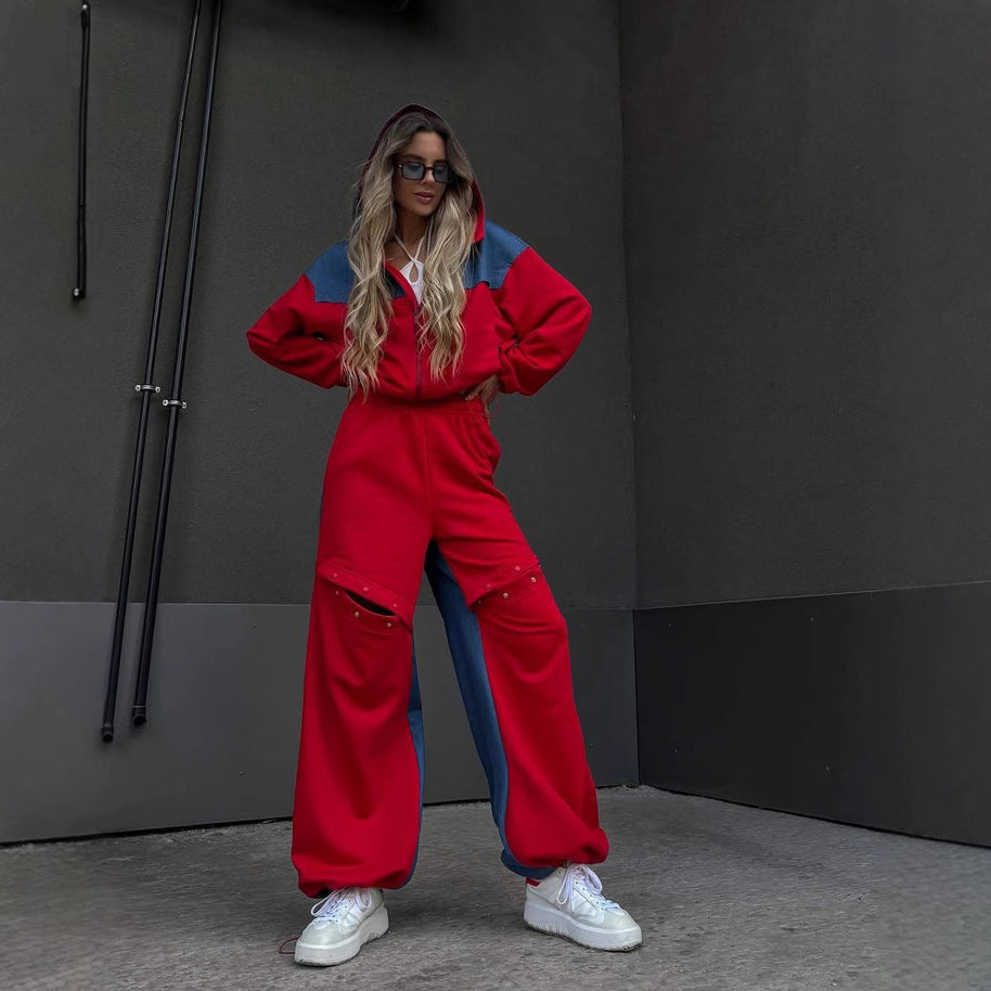 Damen sportliches Set mit modischem Farbblock-Design und lässiger Passform WW