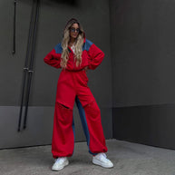 Damen sportliches Set mit modischem Farbblock-Design und lässiger Passform WW