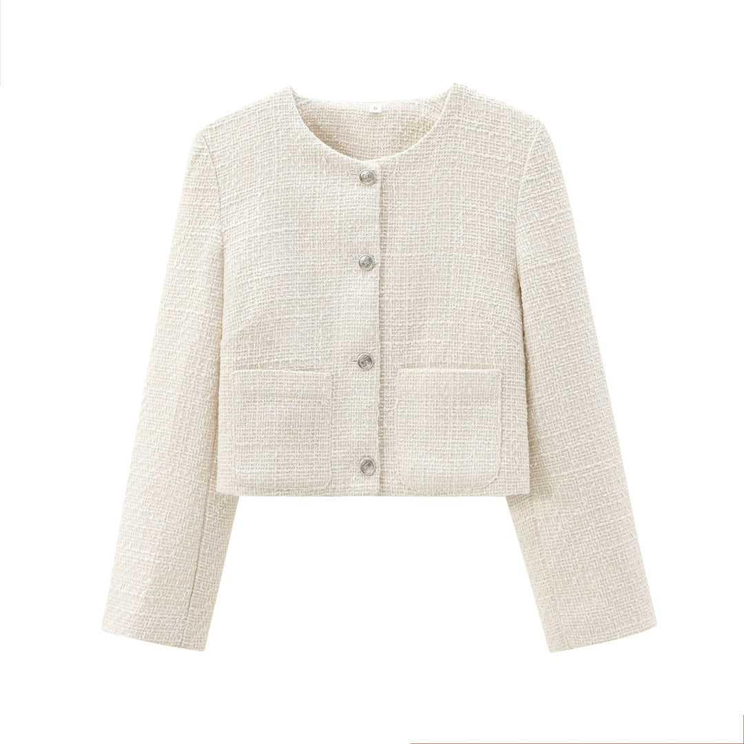 Damen kurz geschnittene Designer-Jacke mit strukturiertem Stoff W&W Mode
