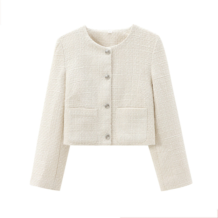 Damen kurz geschnittene Designer-Jacke mit strukturiertem Stoff W&W Mode