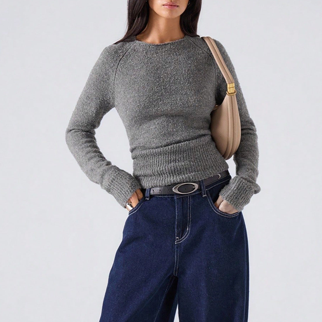 Damen Strickpullover mit geripptem Saum und bequemem Schnitt WW