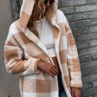 WW | Lamm Lockerer Kapuzen Plaid Strickjacke Jacke