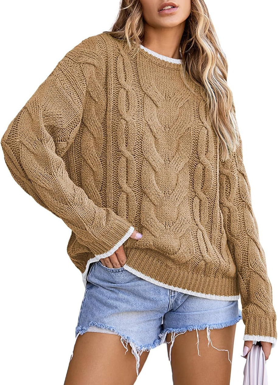 Damen Strickpullover mit grobem Zopfmuster WW