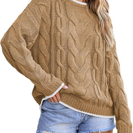 Damen Strickpullover mit grobem Zopfmuster WW
