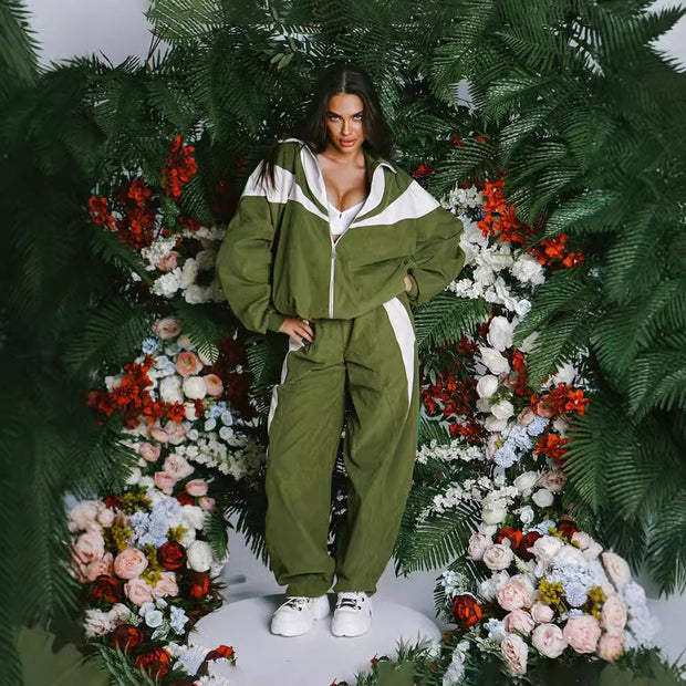 Damen Sportliche Freizeitjacke und weite Hose Set WW