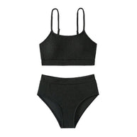 Damen Bikini-Set mit hoher Taille und strukturiertem Oberteil WW