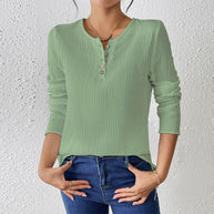 WW | Schlankmachendes Baumwoll-Leinen-Gefühl Langarm-Pullover-Shirt