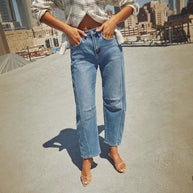 Damen weite High-Waist Jeans mit strukturiertem Design WW