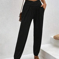 Damen lässige Freizeithose mit hohem Bund und bequemen Gummizug WW