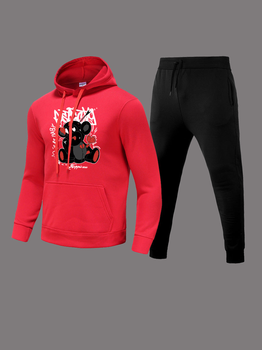 Damen Sportliches Kapuzensweatshirt und Jogginghose Set mit niedlichem Muster WW