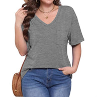 Damen V-Ausschnitt T-Shirt mit Taschen und lässiger Passform WW
