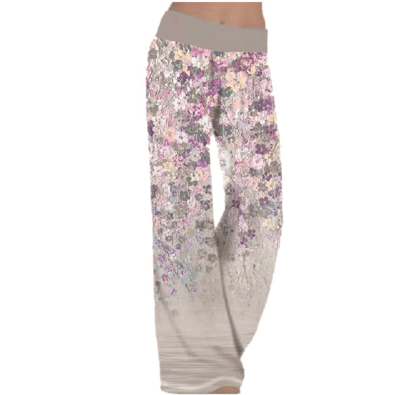 Damen lässige Palazzo-Hose mit floralem Druck und elastischem Bund WW
