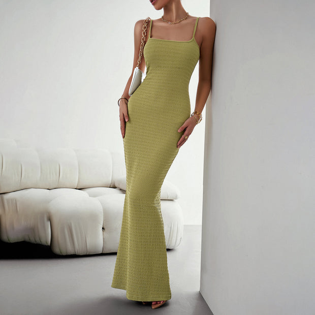 Damen figurbetontes Maxikleid mit schmalem Schnitt und Trägerdetails WW